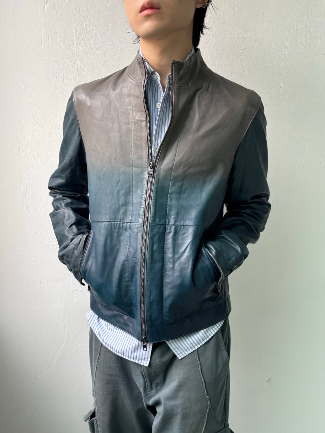 아르마니 익스체인지 그라데이션 램스킨 레더 자켓 상품이미지4