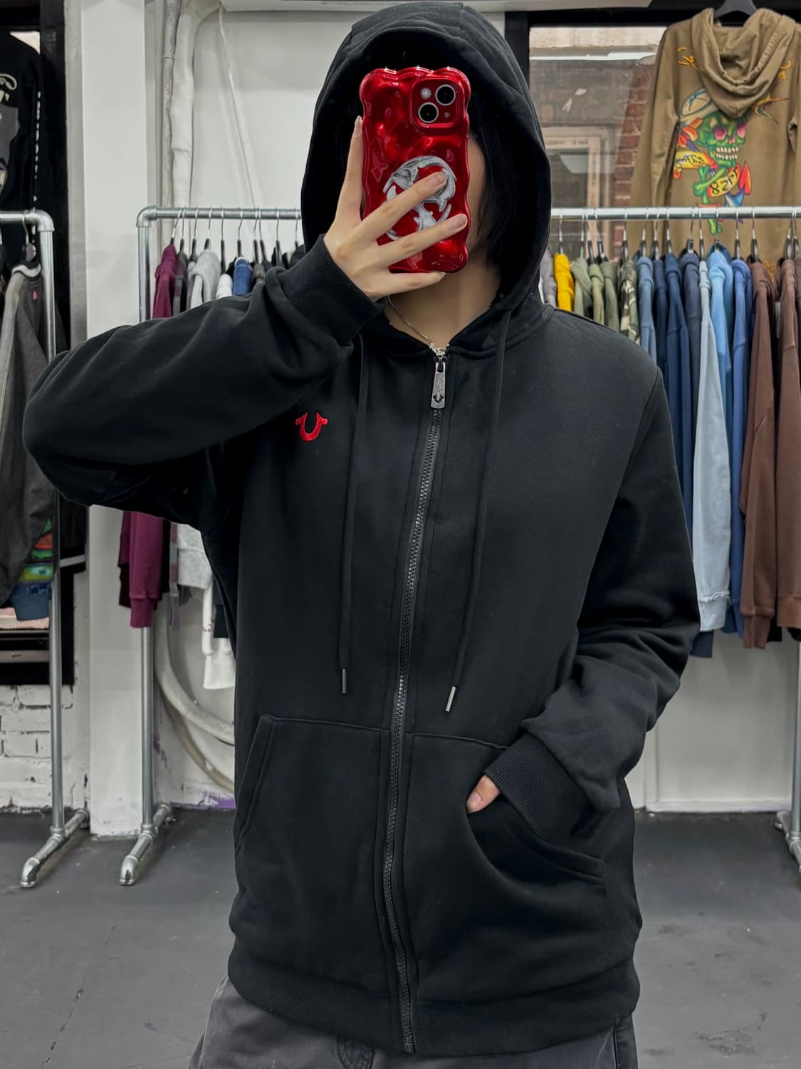 트루릴리전 빅로고 쉐르파 후드집업 상품이미지4