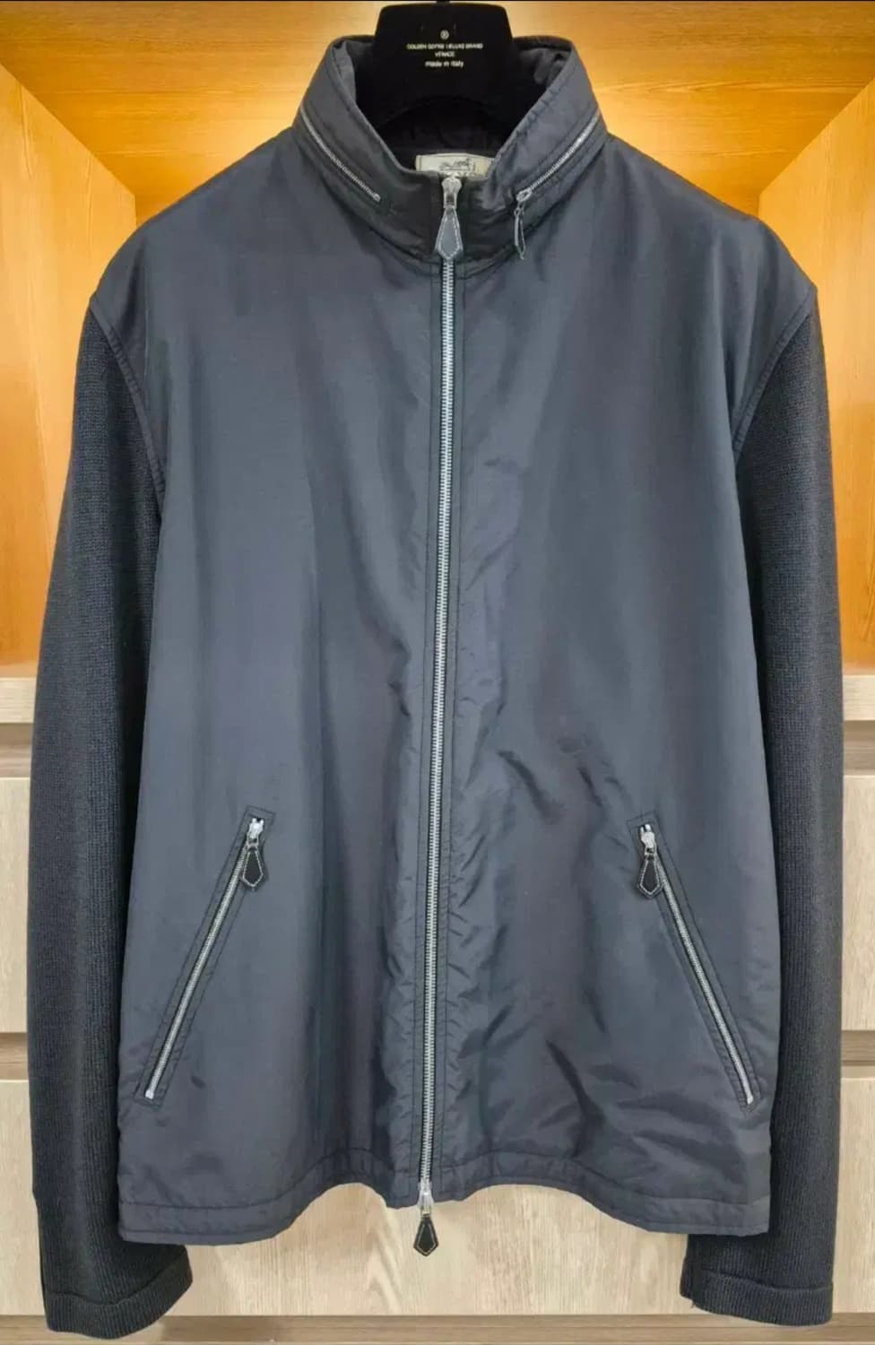 HERMES 하이브리드 레더 트리밍 니트 블루종 자켓 (M) 상품이미지1