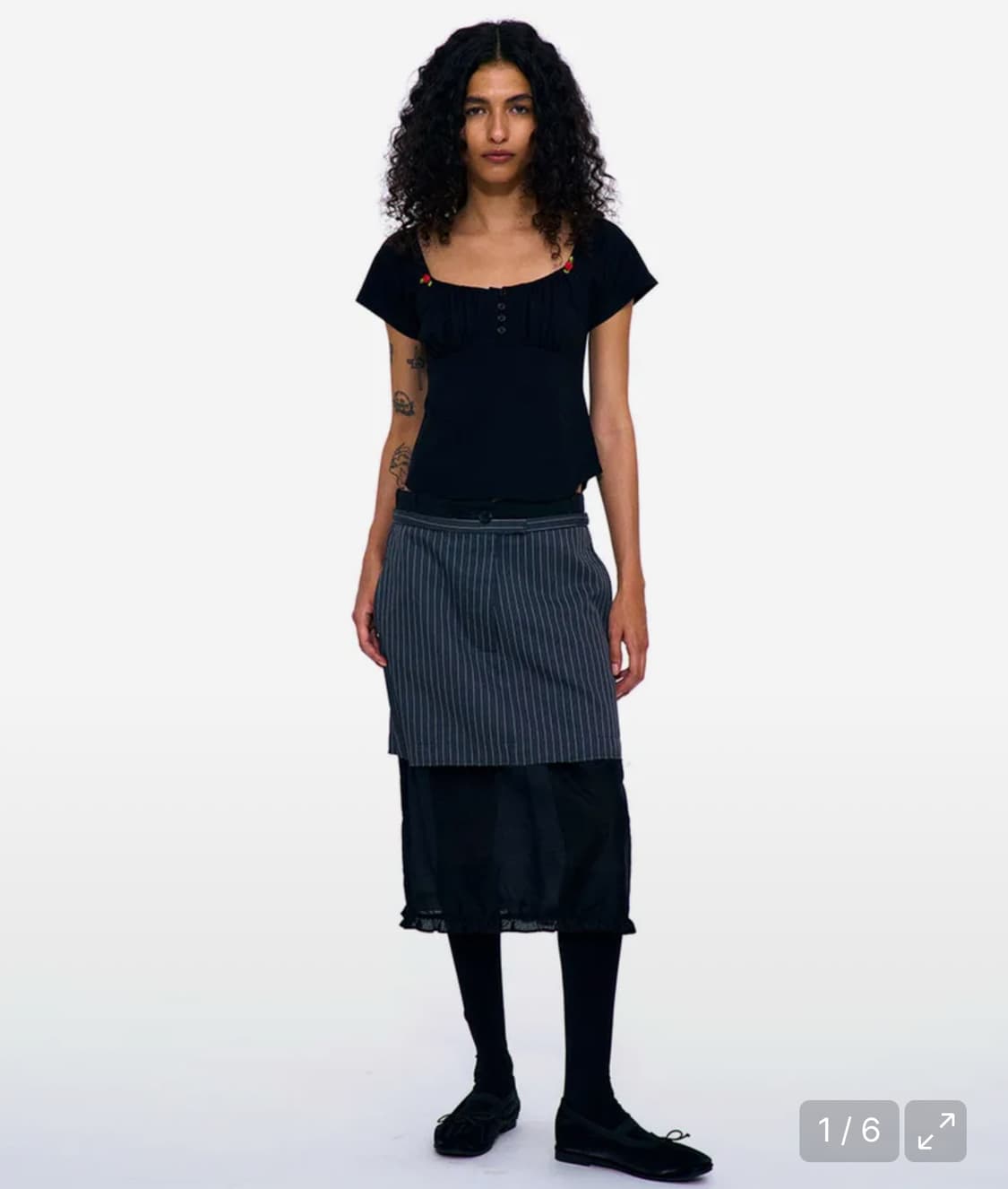 파르티멘토우먼 더블 웨이스트 레이어드 미디 스커트_스트라이프 상품이미지2