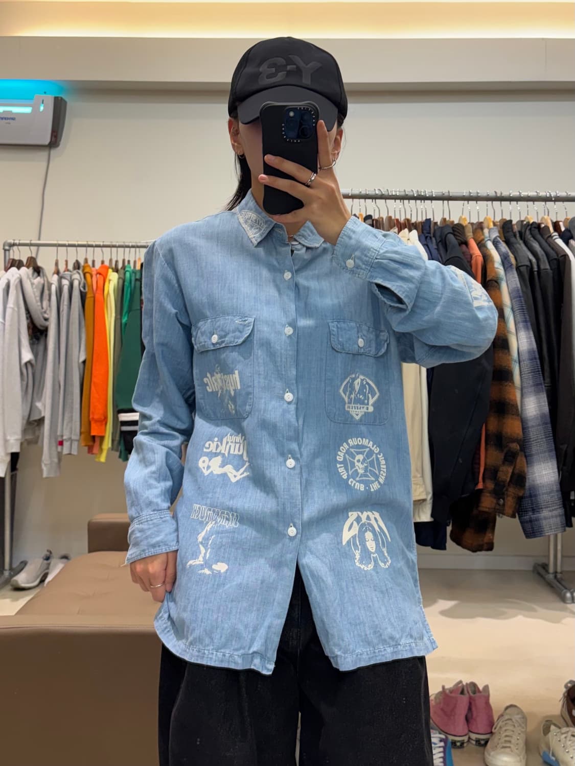 히스테릭 글래머 프린팅 샴브레이 데님 셔츠 상품이미지5