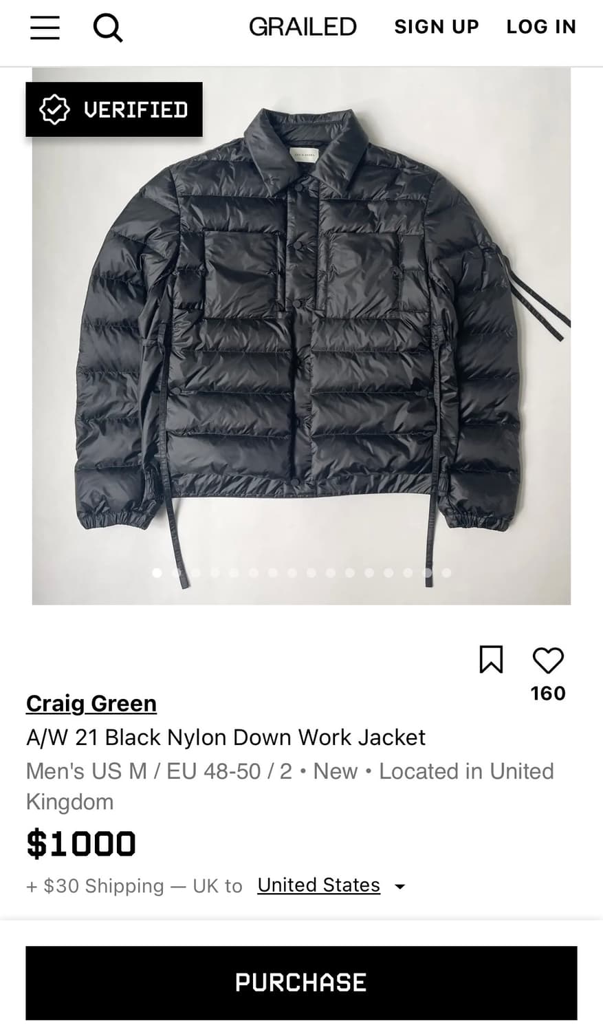 Craig Green Black Nylon Down Work Jacket 상품이미지4