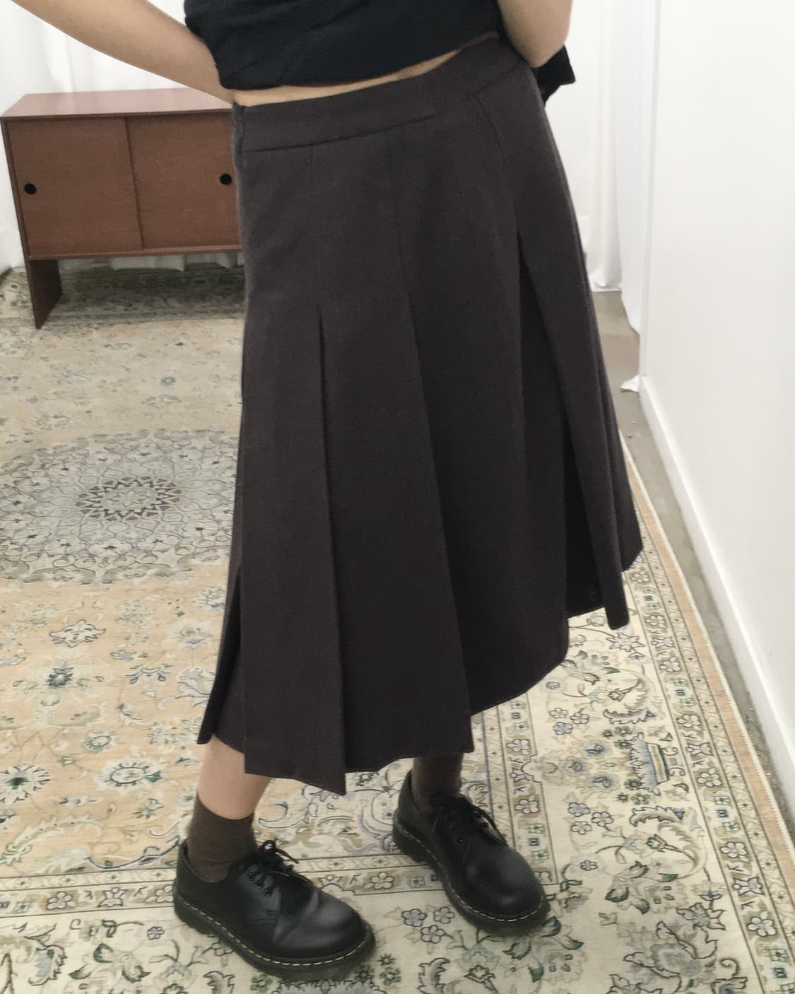 브라운 플리츠 미디 스커트 상품이미지2