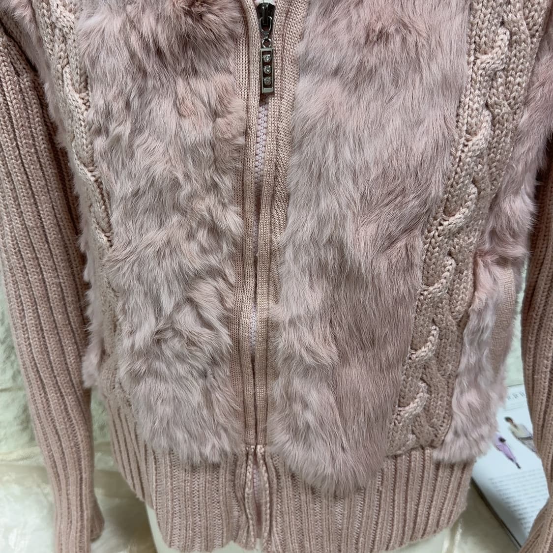 빈티지 로즈핑크 토끼털 꽈배기 니트자켓 후드집업 상품이미지7