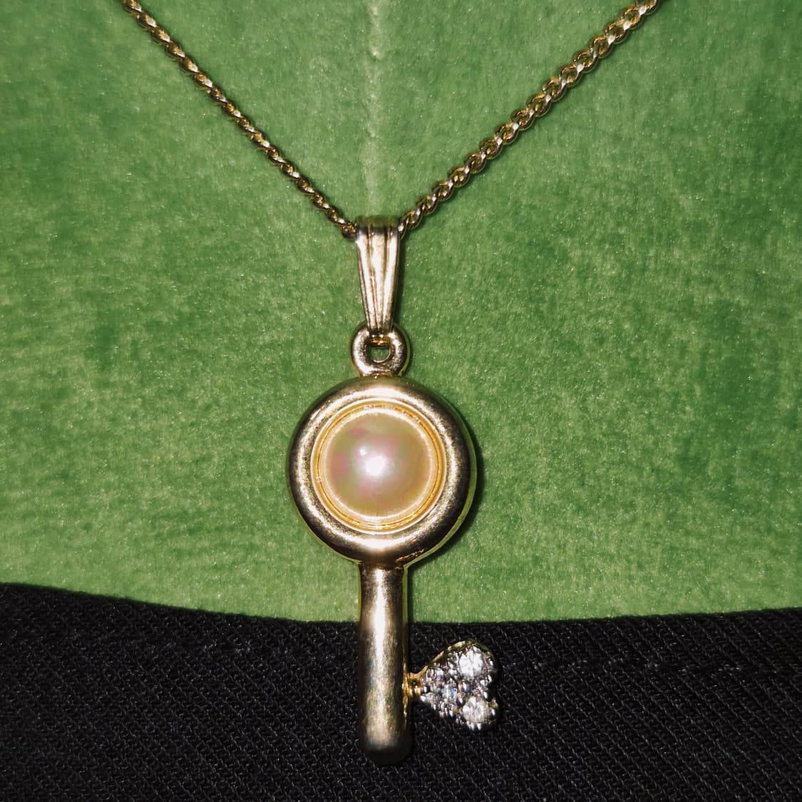 90s 프랑스 꾸레쥬 진주 하트 열쇠 큐빅 목걸이 상품이미지10