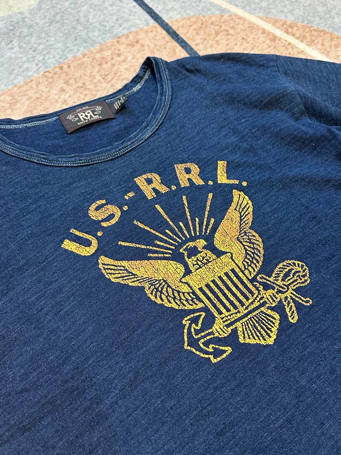 [L] RRL (더블알엘) US RRL 로고 반팔 인디고 상품이미지2