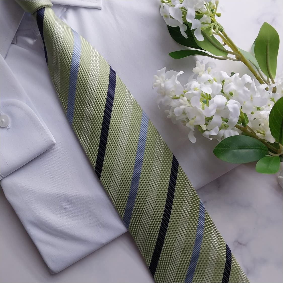 빨질레리 실크 연두 스트라이프 넥타이 8.9cm A+등급 K1462
 상품이미지8