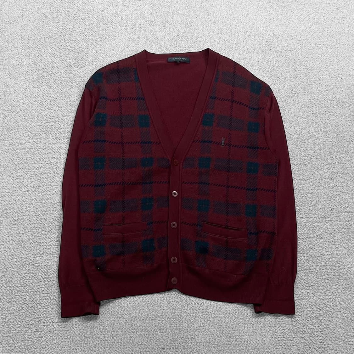 입생로랑 ysl 로고 아가일 니트 가디건 버건디 상품이미지1