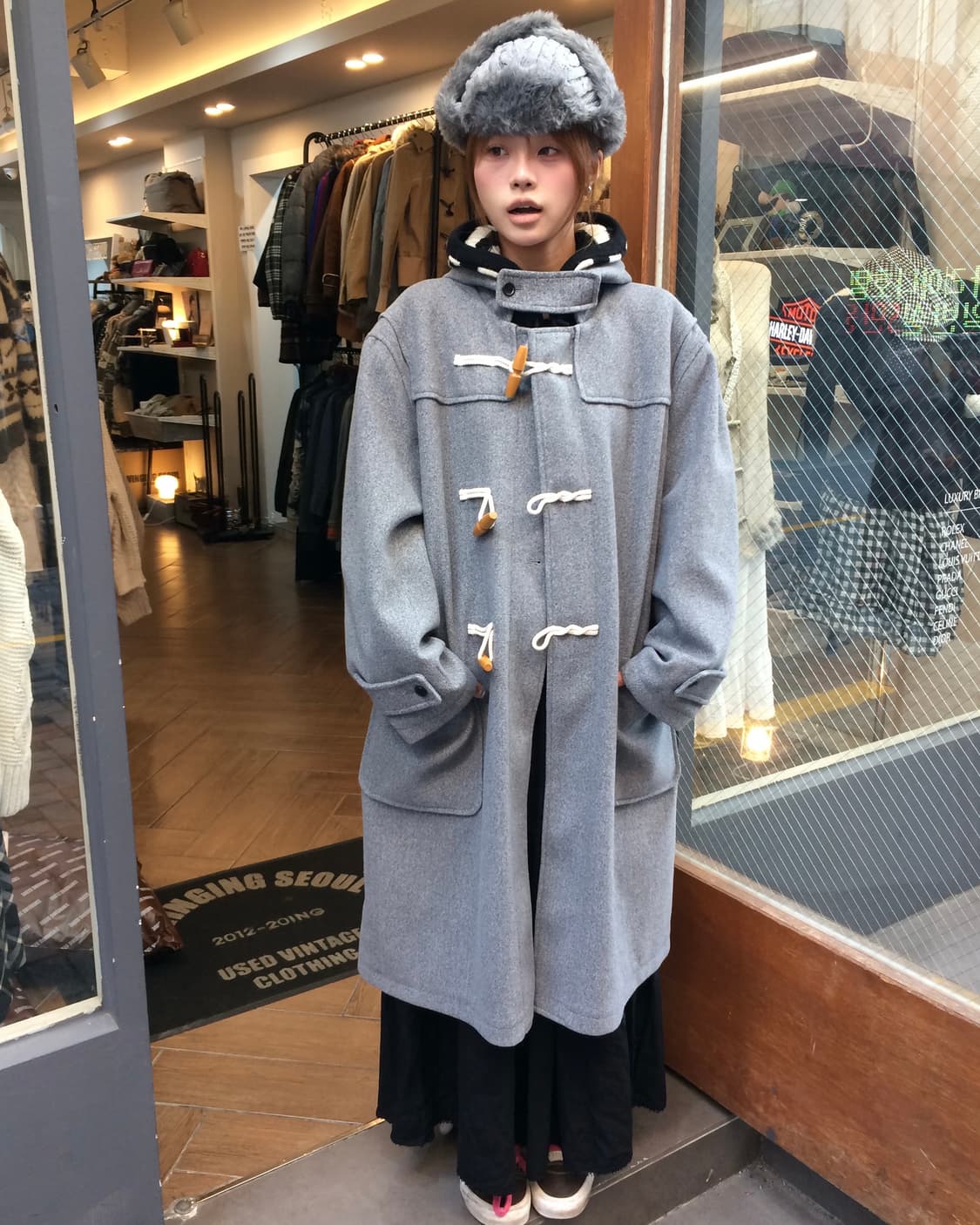 🩶 그레이 롱 후드 코트 코디 🩶  상품이미지1