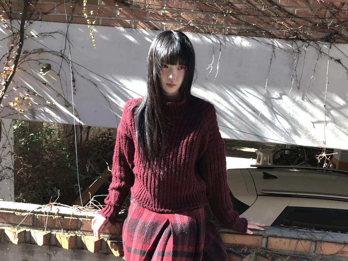 Turtle Neck Warm Loose Knit(Burgundy) 상품이미지9
