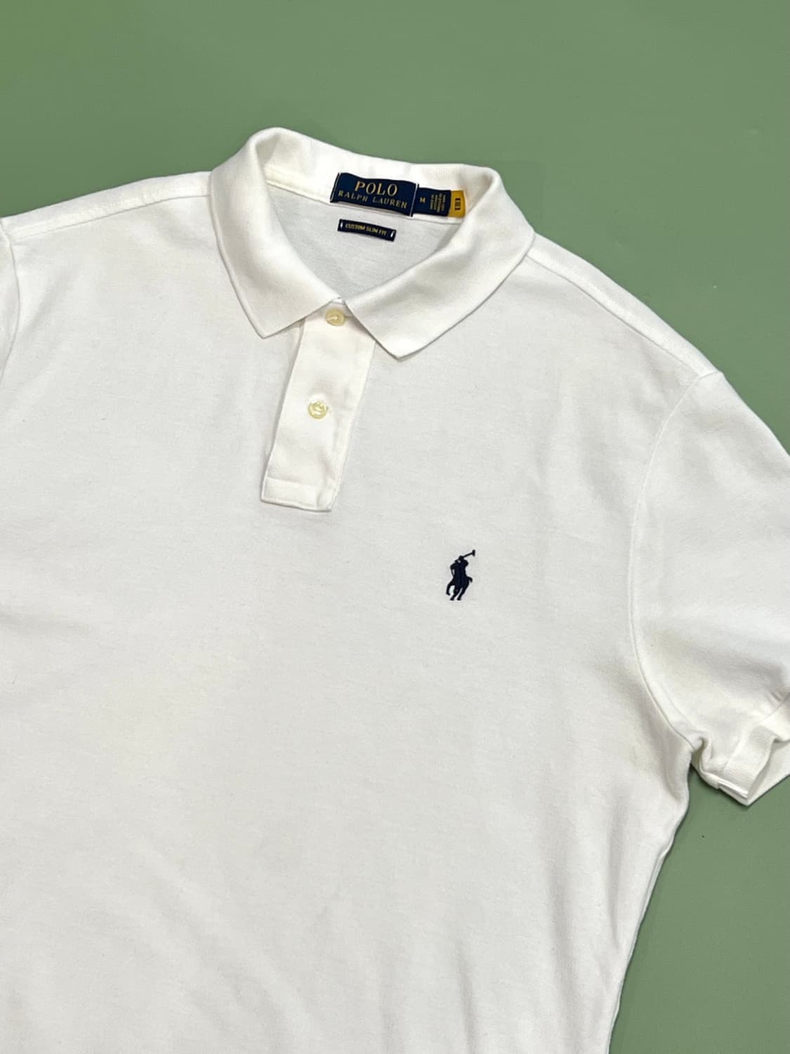 (M) 폴로 랄프로렌 커스텀 핏 PK 카라 티 화이트 상품이미지3