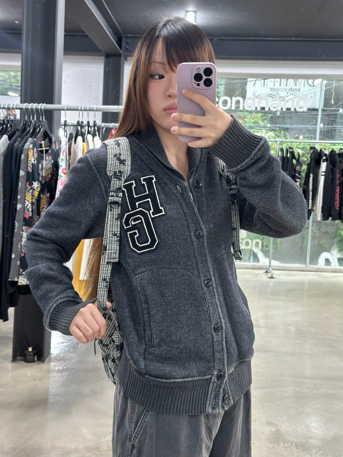 히스테릭글래머 HG 피그먼트 워시드 스웨터가디건 상품이미지1