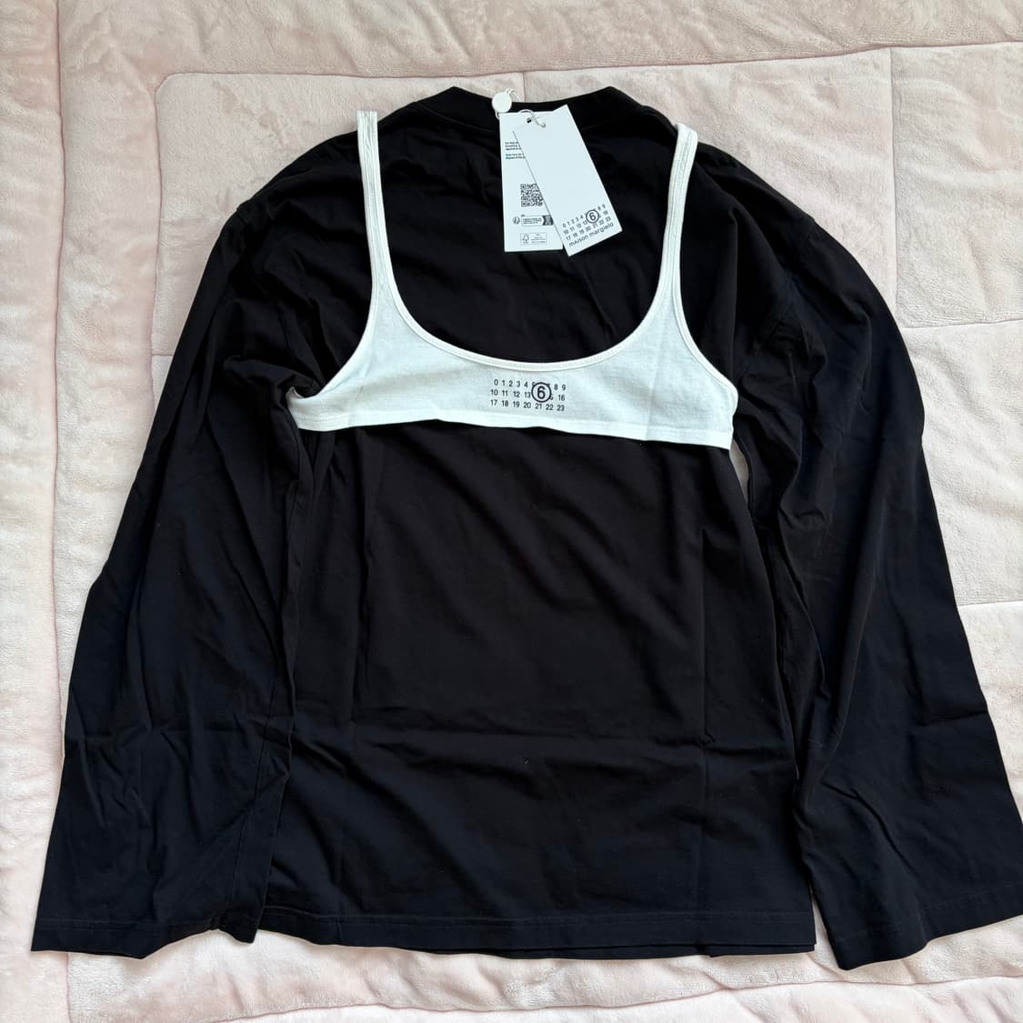 새상품💎 MM6 마르지엘라 레이어드 로고탑 블랙 티셔츠 M 상품이미지3