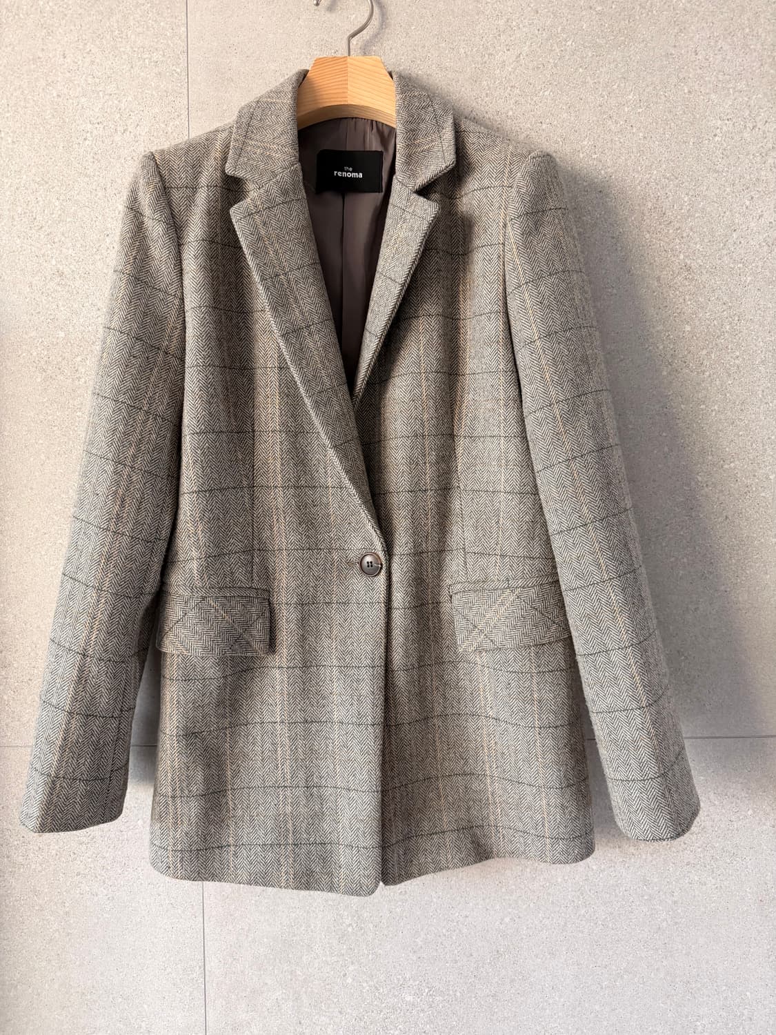레노마 여성 모 자켓 체크 그레이 상품이미지1