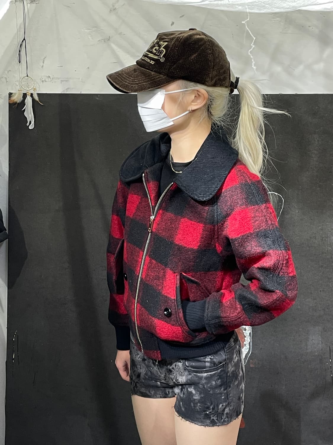 디젤 아카이브 타탄 체크 블루종 크롭 자켓 S 상품이미지1