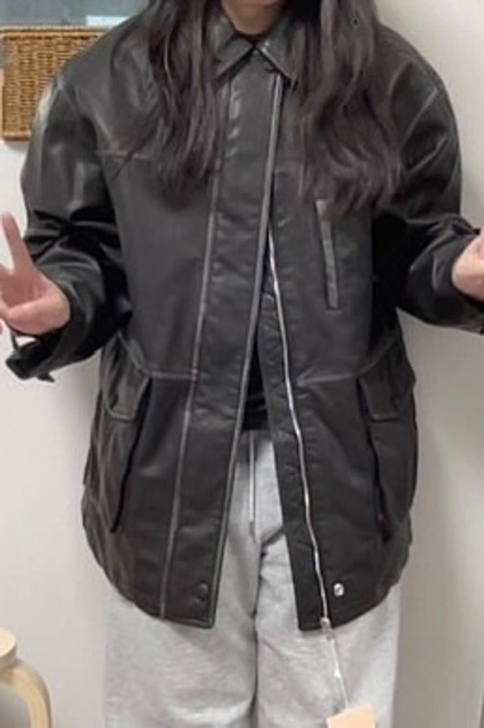 시눈 워싱 레더 하프 자켓 상품이미지2