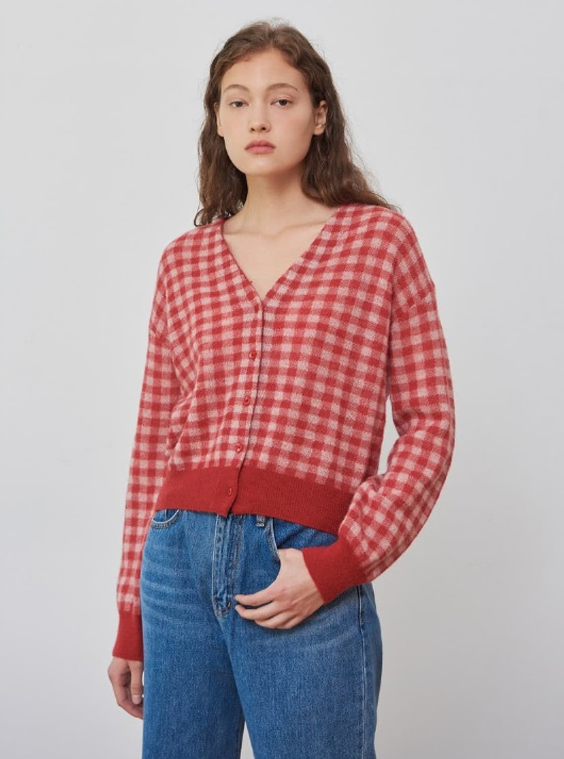 유라고 체크 가디건 상품이미지1