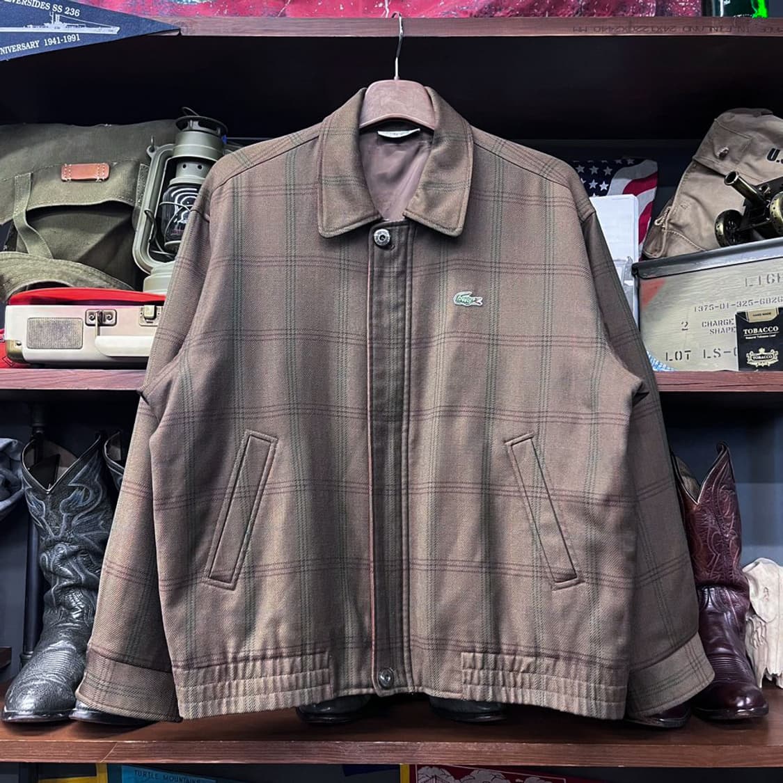 90s 라코스테 체크 패턴 블루종 자켓 스윙탑 바라쿠타 상품이미지1