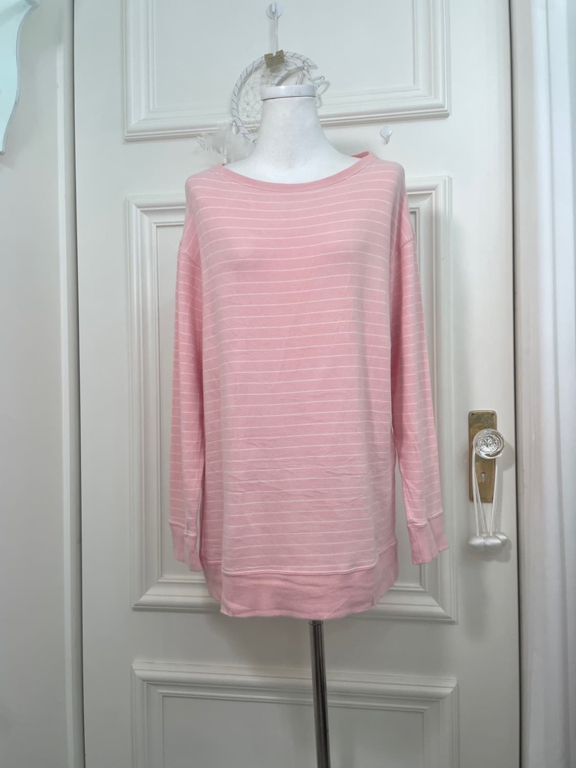 pink white stripe basic loose top 상품이미지1