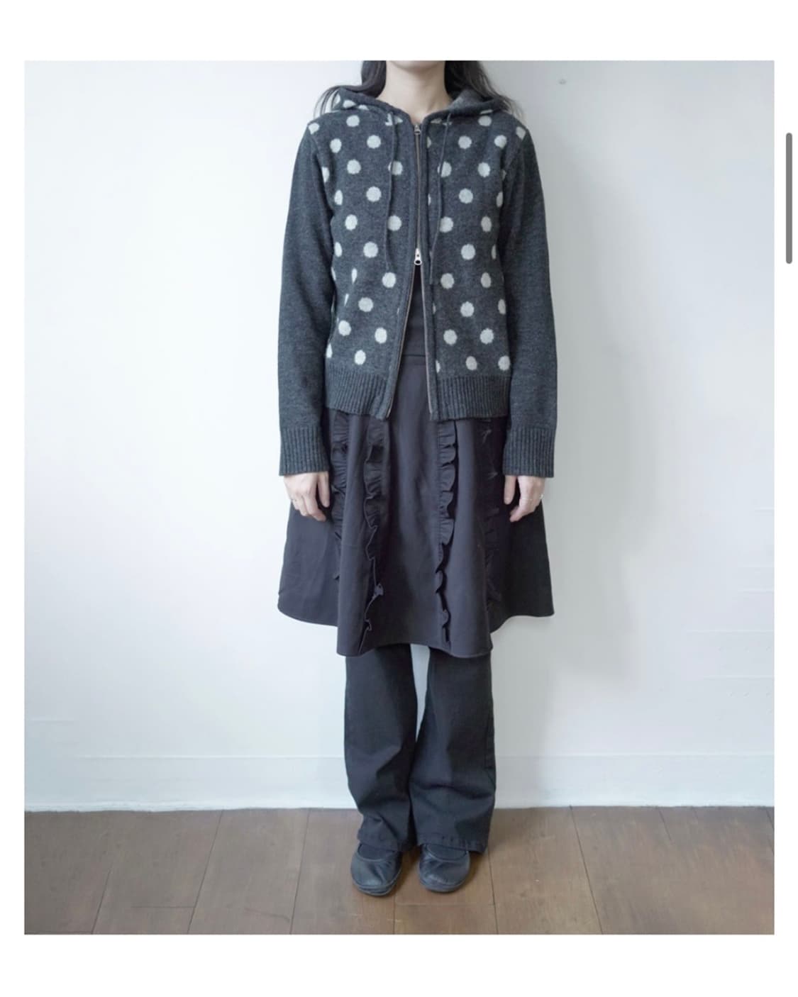 fiebre 피에브레 도트 울 집업 가디건 차콜 FREE 사이즈 상품이미지1