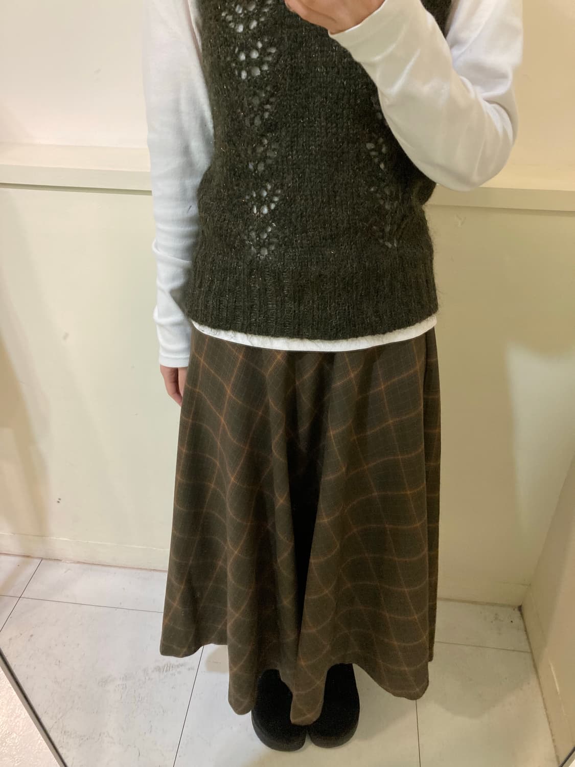울 브라운 체크 롱스커트 상품이미지9