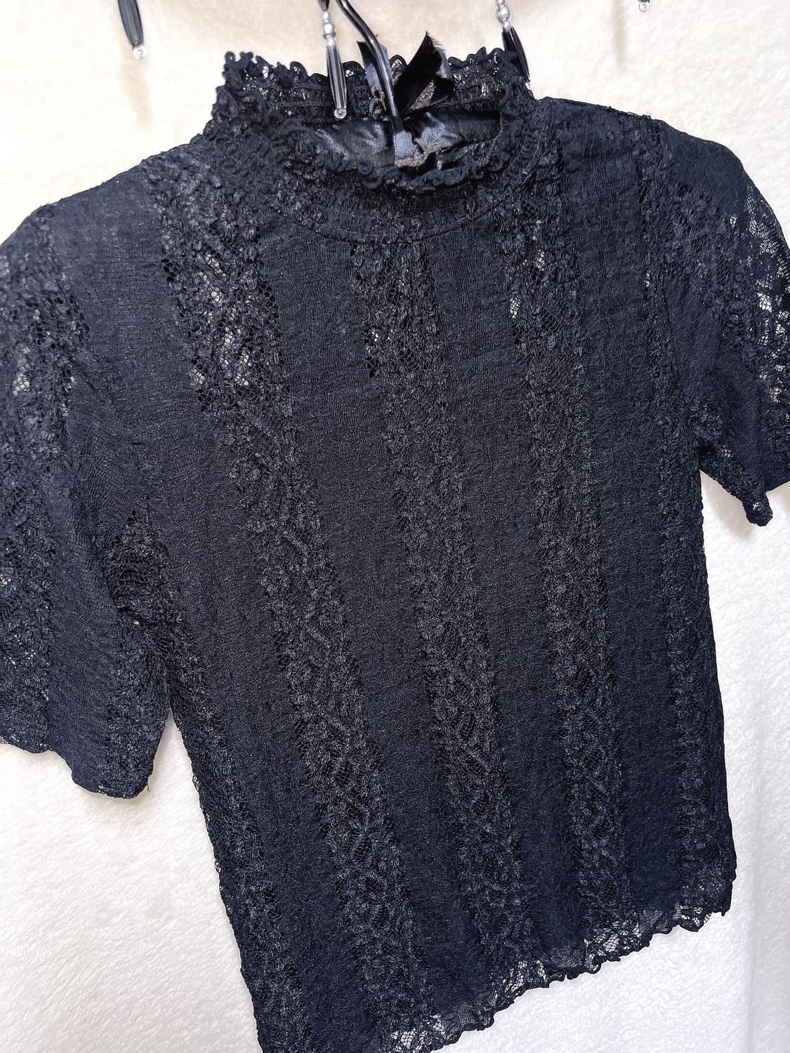 로맨틱고딕 고스로리 펑크 레이스 시스루 반팔탑 오네갸루 아게하 미사 세라 상품이미지8