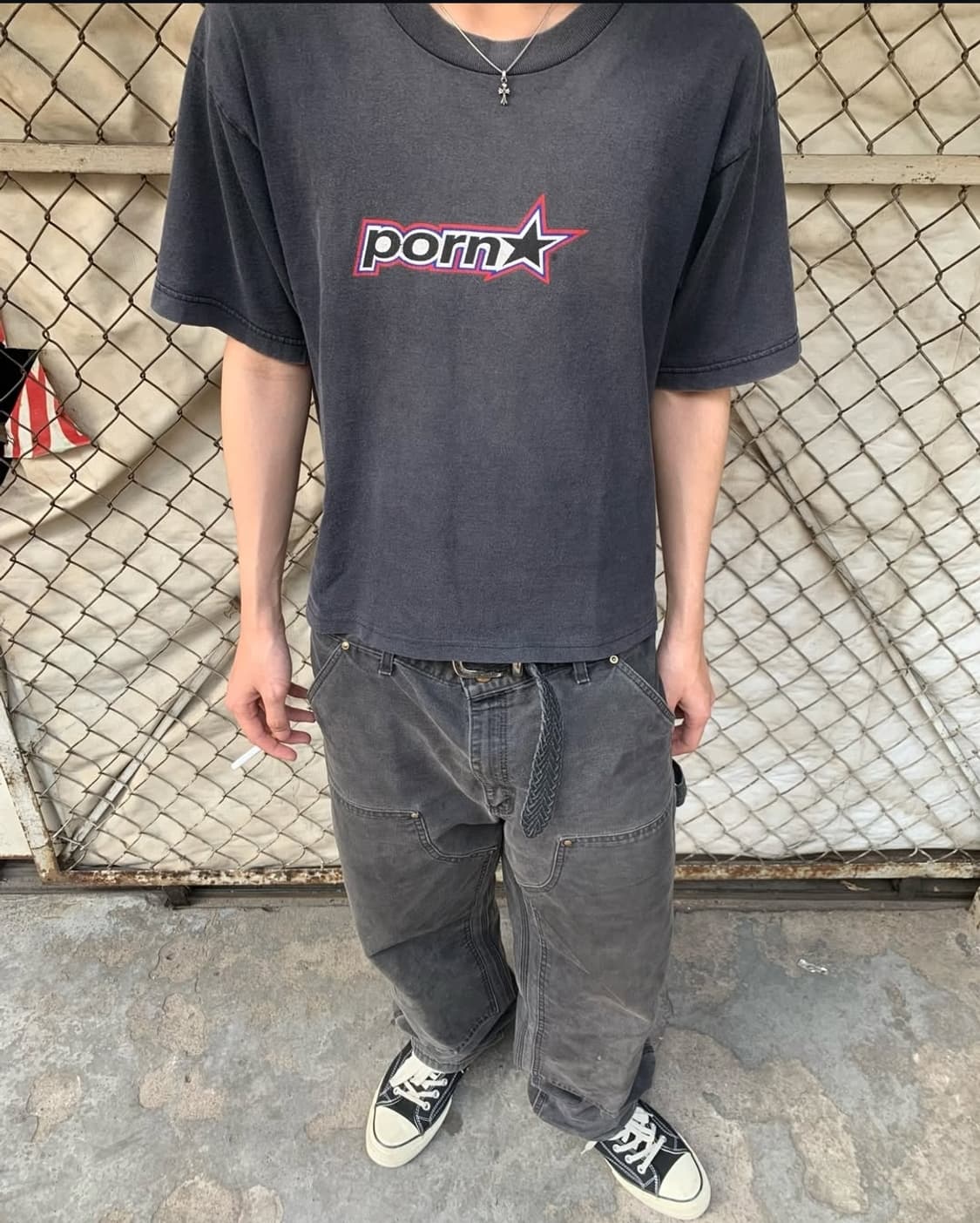 빈티지 칼하트 더블니B01 블랙 그레이 워크팬츠 상품이미지1