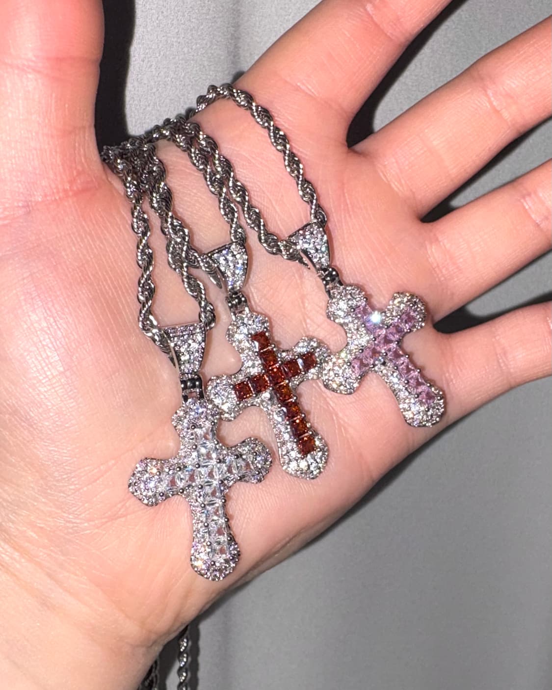 (써지컬)큐빅 지르콘 십자가 써지컬스틸 체인 갸루 키치 목걸이 상품이미지1