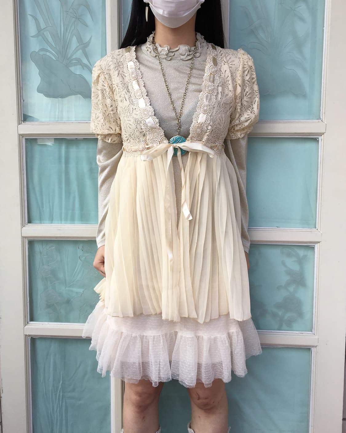 Pleats layer lace cardigan 상품이미지1