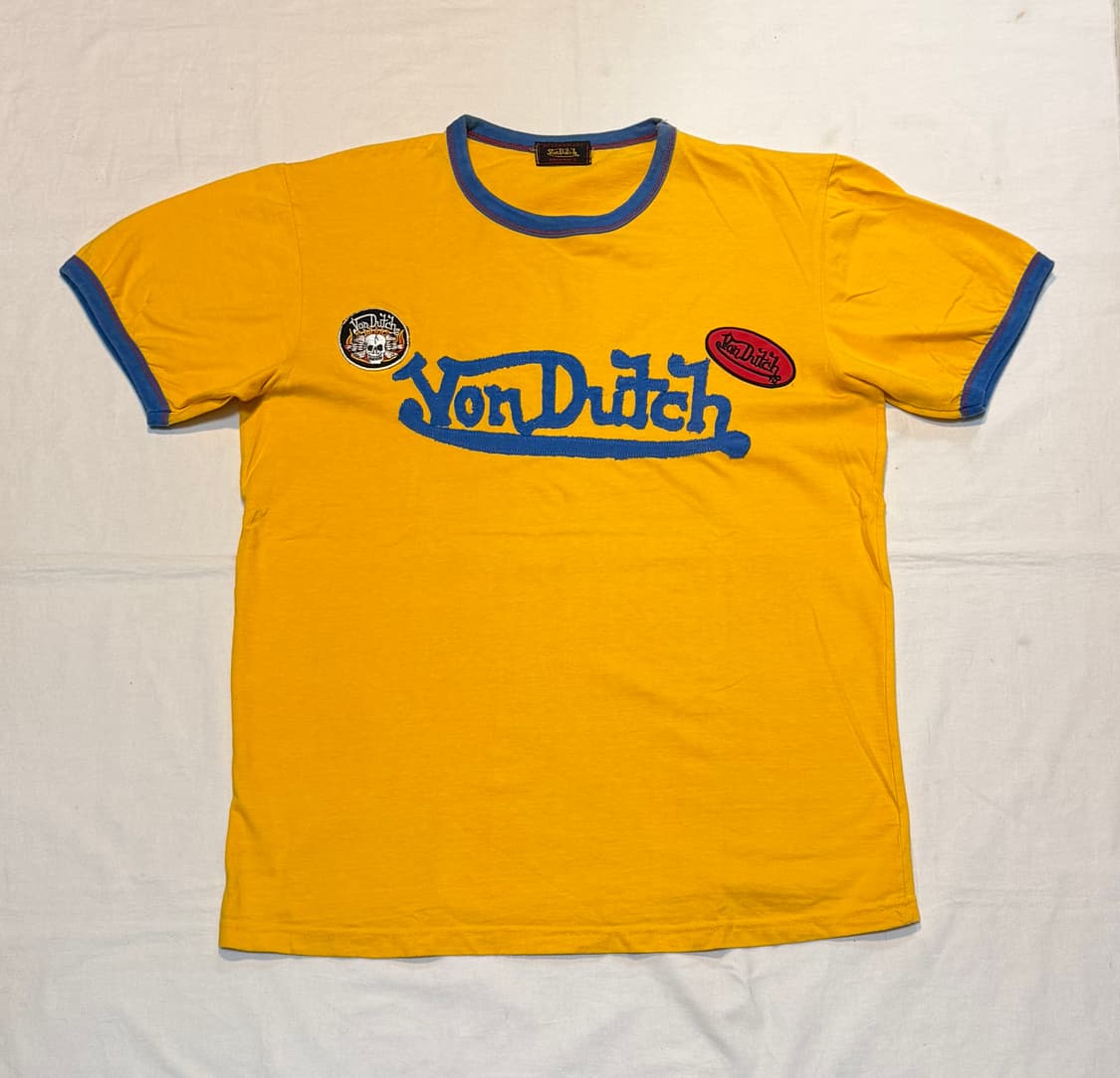 본더치 스컬 패치 y2k 반팔 티셔츠 옐로우 상품이미지1