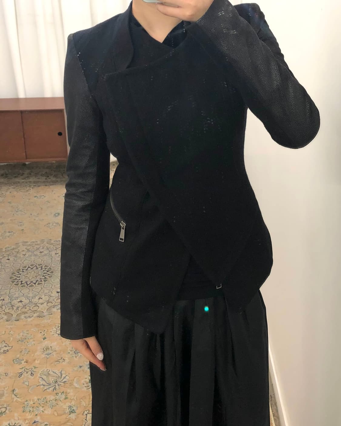 블랙 울 레더 자켓 상품이미지5