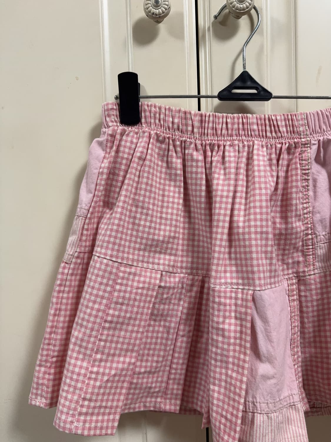 모리걸 일본 빈티지 핸드메이드 패치워크 깅엄체크 테니스 패치 스커트 상품이미지2