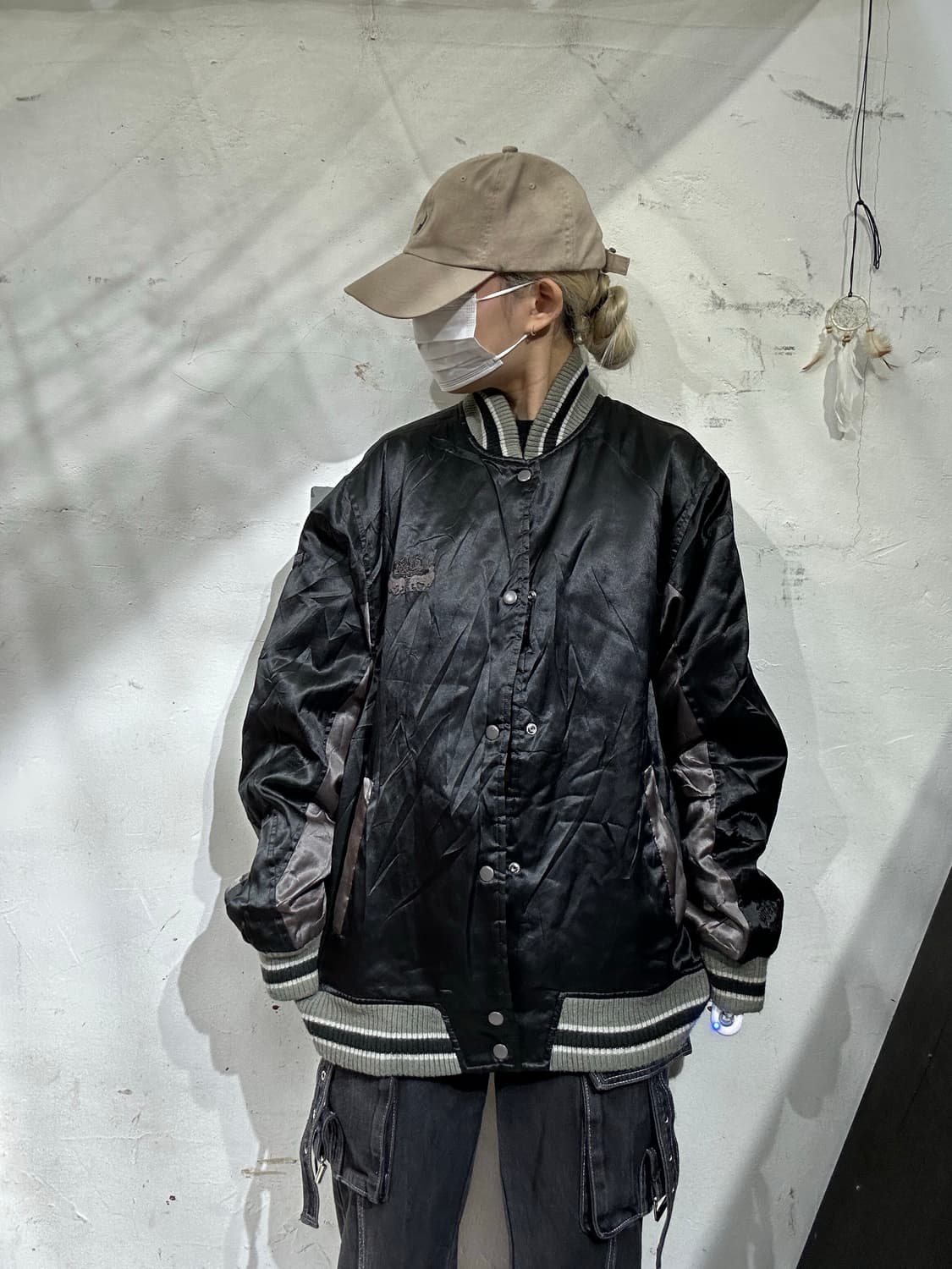 일본 빈티지 블랙 빅 로고 바시티 스타디움 자켓 L 상품이미지2