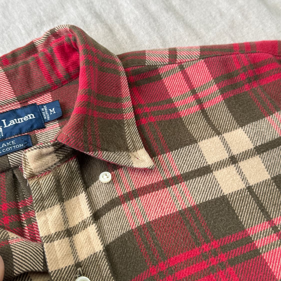 폴로랄프로렌 빈티지 레드베이지 두툼 체크셔츠 M(105) 상품이미지4