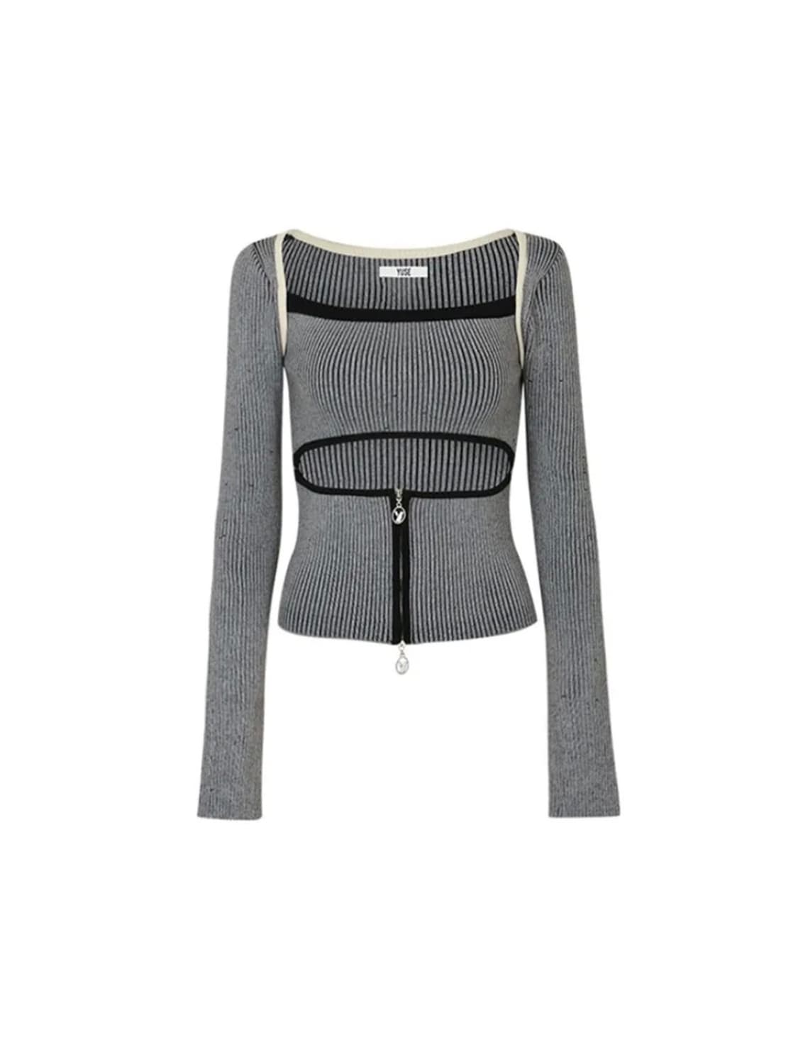 유즈 TWO TONE BOLERO CUT OUT KNIT TOP - BL 상품이미지1