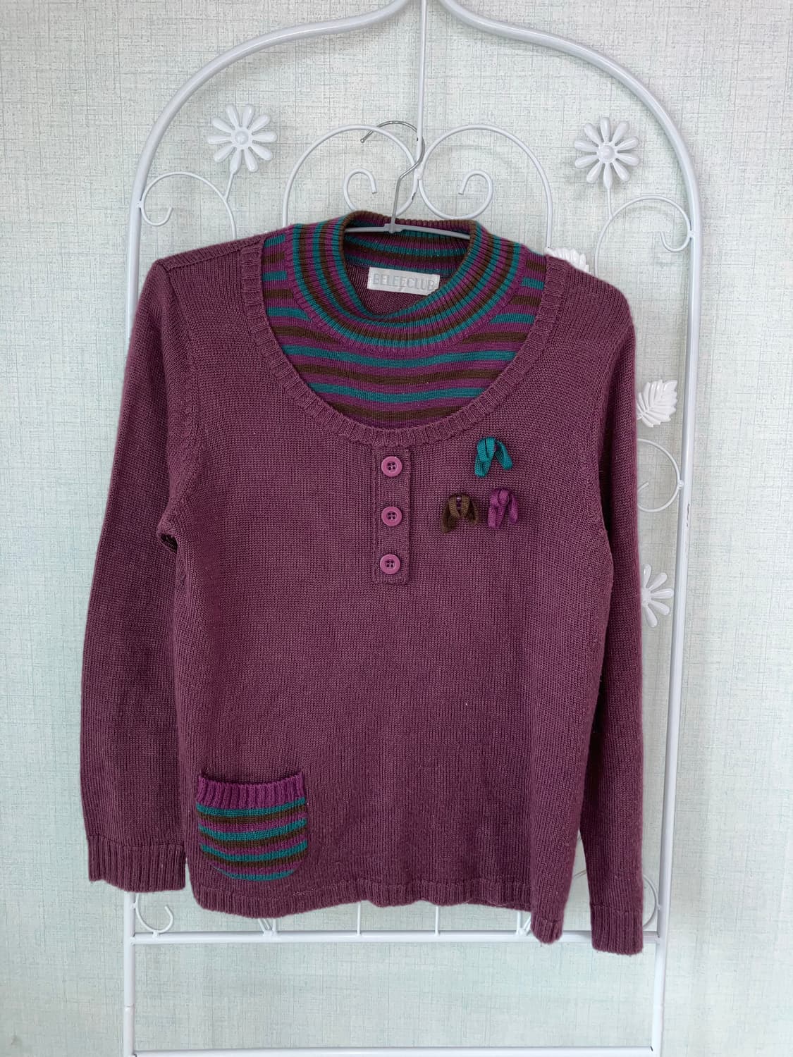 jpn vintage 퍼플 스트라이프 니트 y2k 스트릿 갸루 펑키 상품이미지4