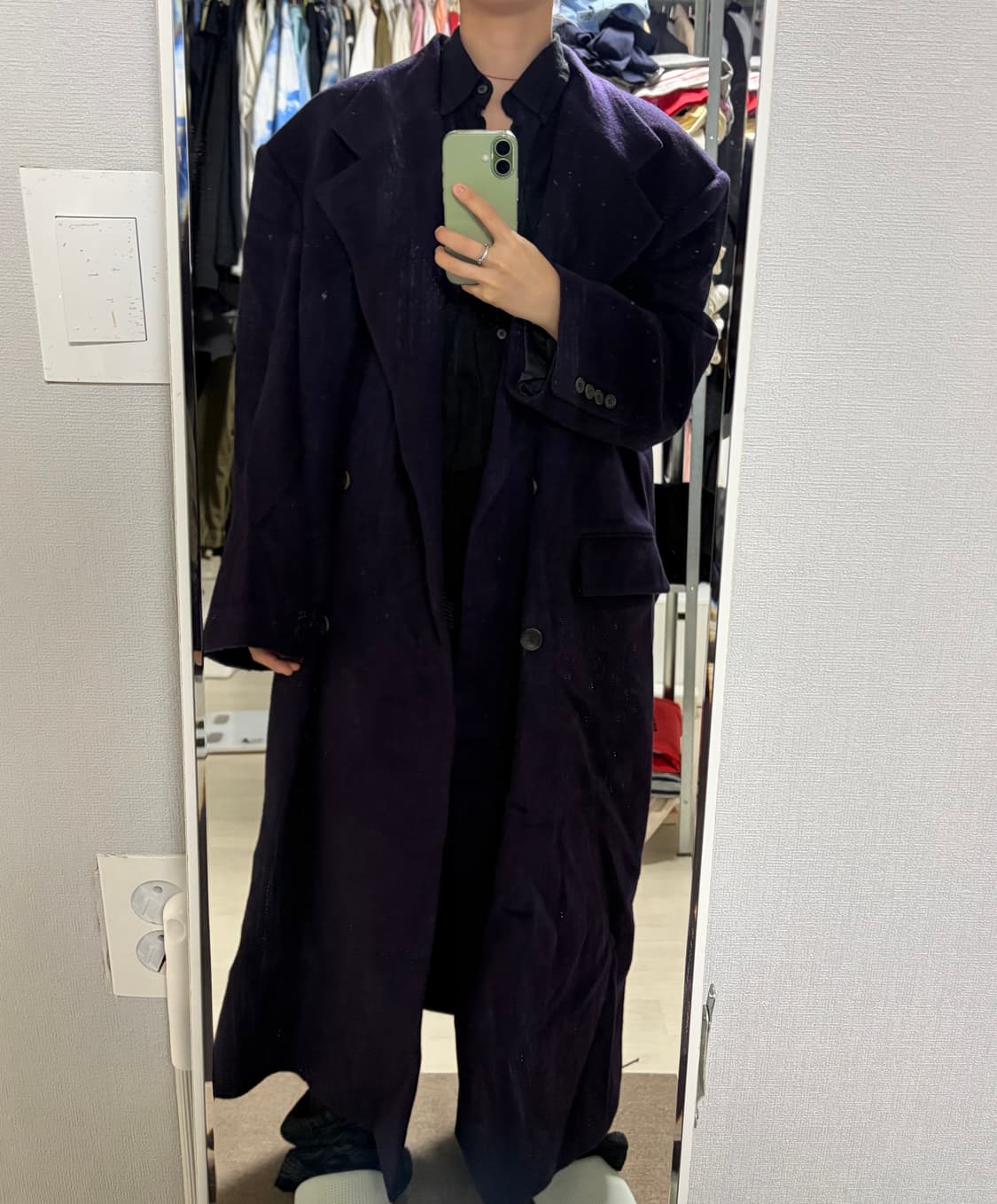 인스턴트펑크 오버핏 더블 롱코트 퍼플 상품이미지2