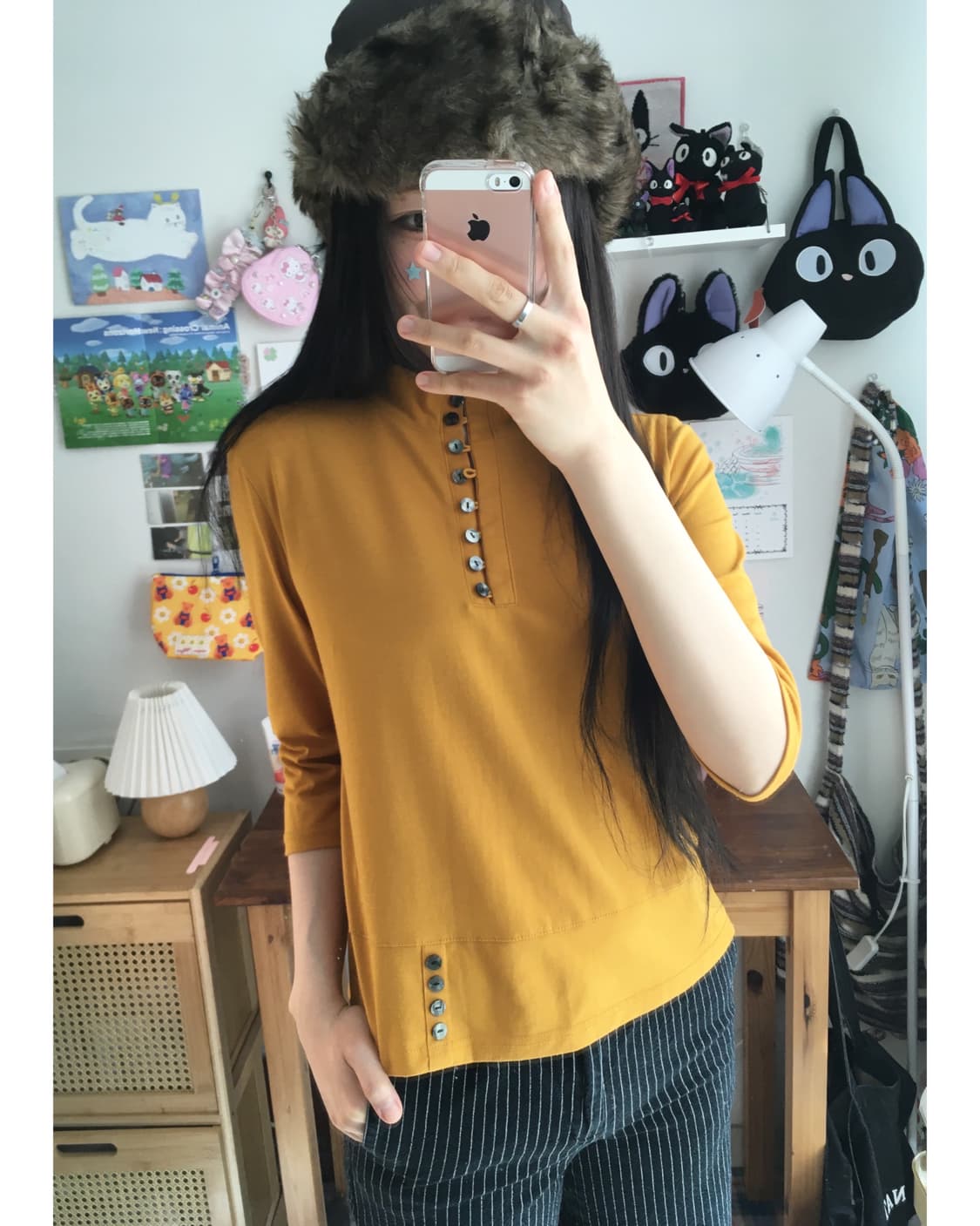 vintage henley neck multi button mustard 상품이미지4