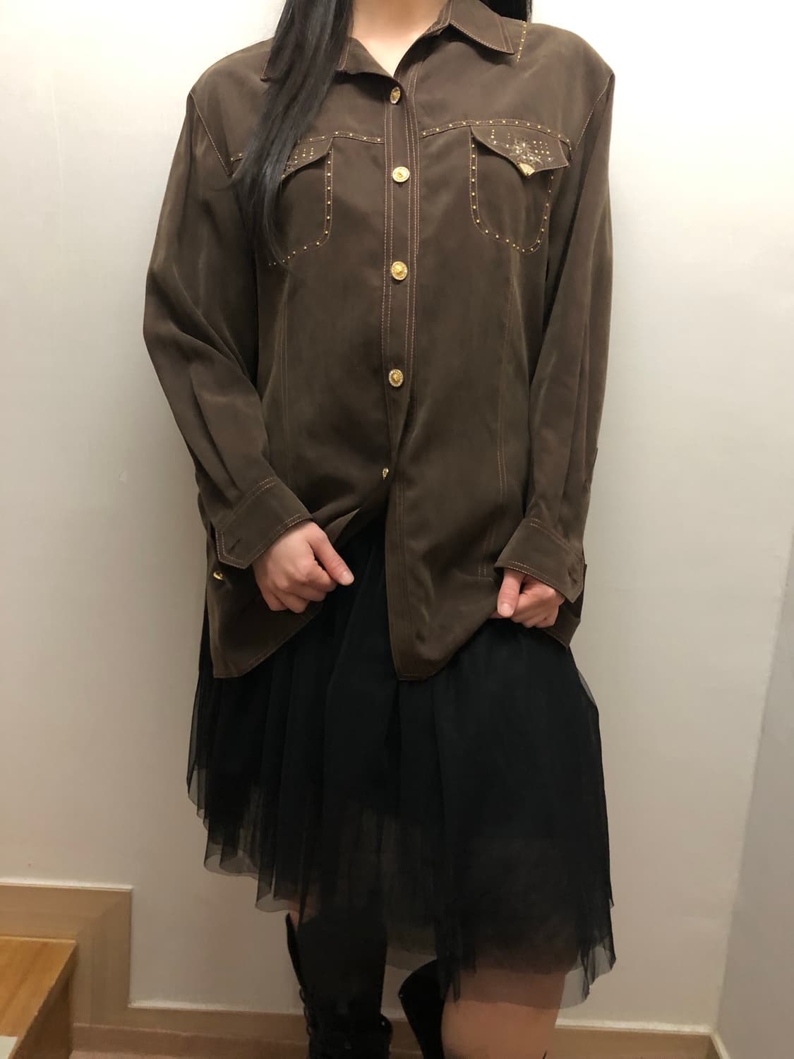 빈티지 브라운 오리엔탈 스터드 셔츠 상품이미지5