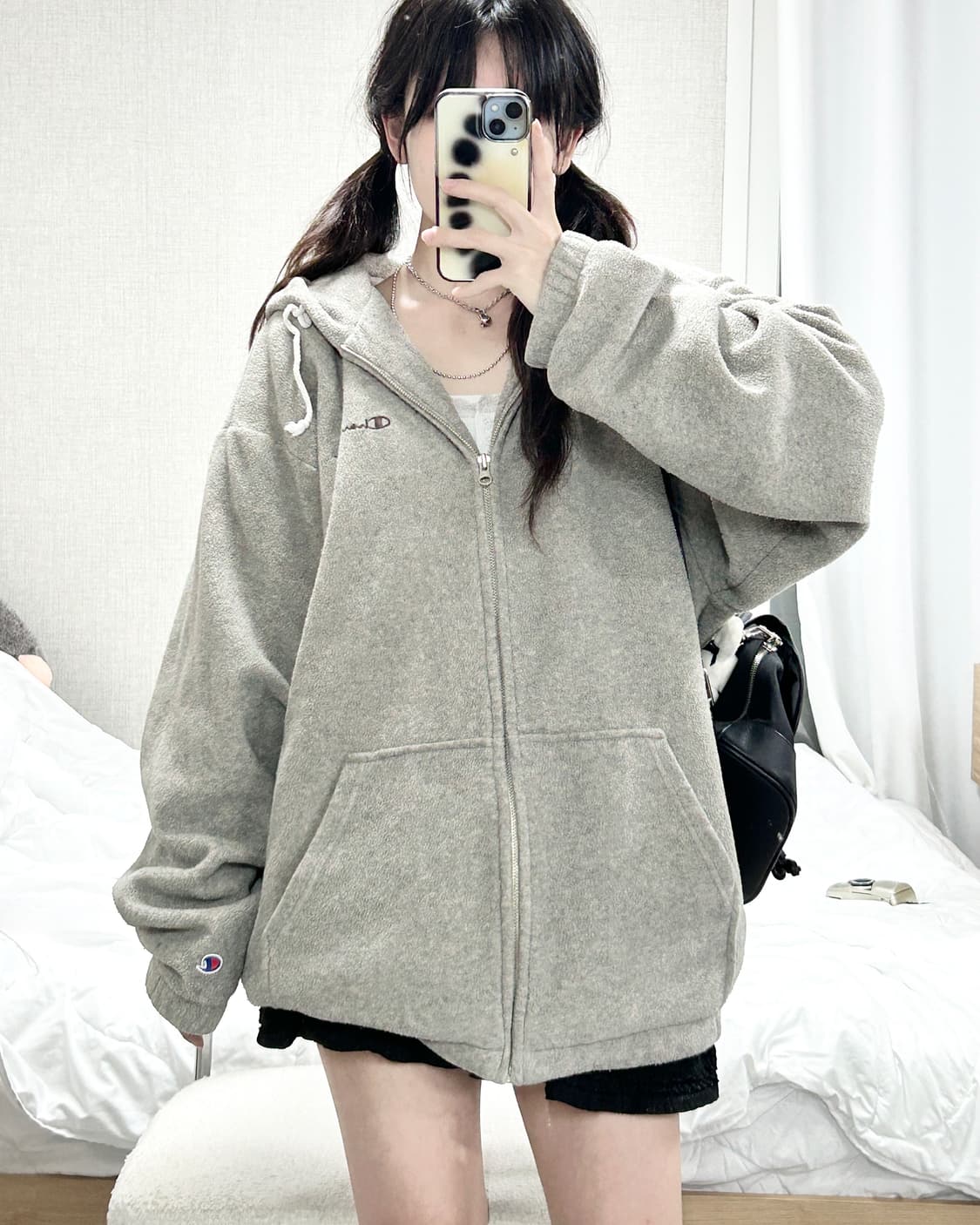 챔피온 초코로고 모카 플리스 누빔자켓 상품이미지2