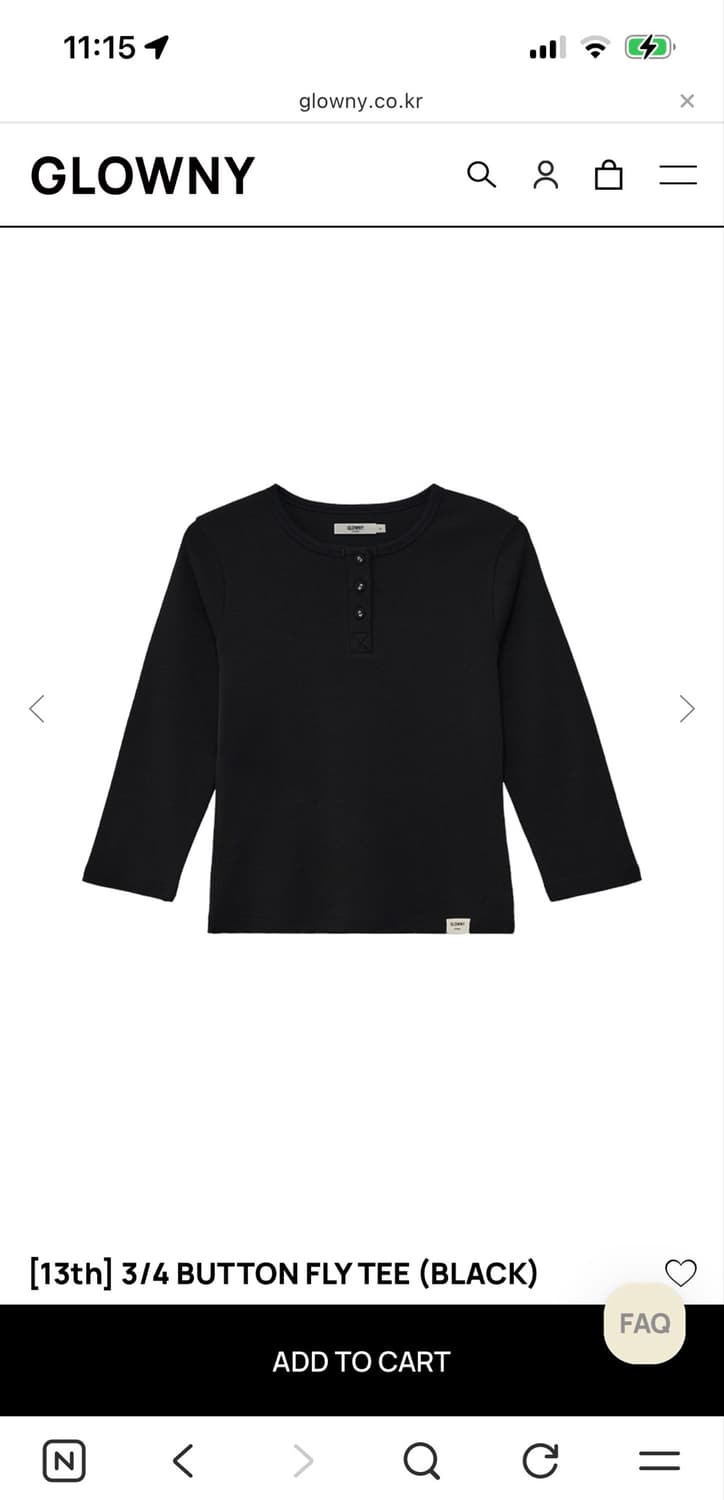 글로니 3/4 BUTTON FLY TEE L 블랙 상품이미지1