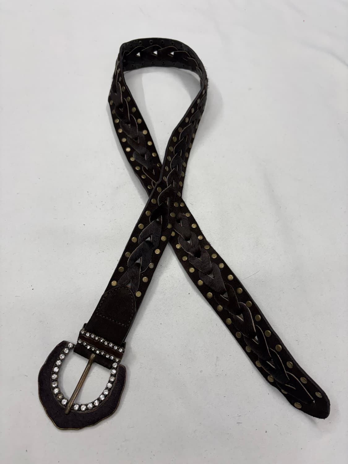 빈티지 브라운 스터드 브레이드 레더 벨트 상품이미지2