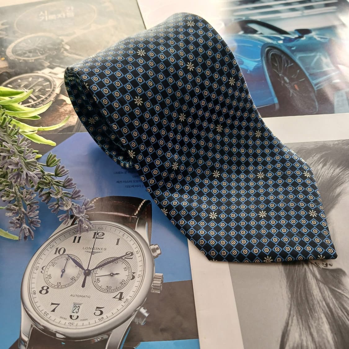 니나리치 실크 블루 자카드 넥타이 9.5cm A+등급 A18797
 상품이미지2