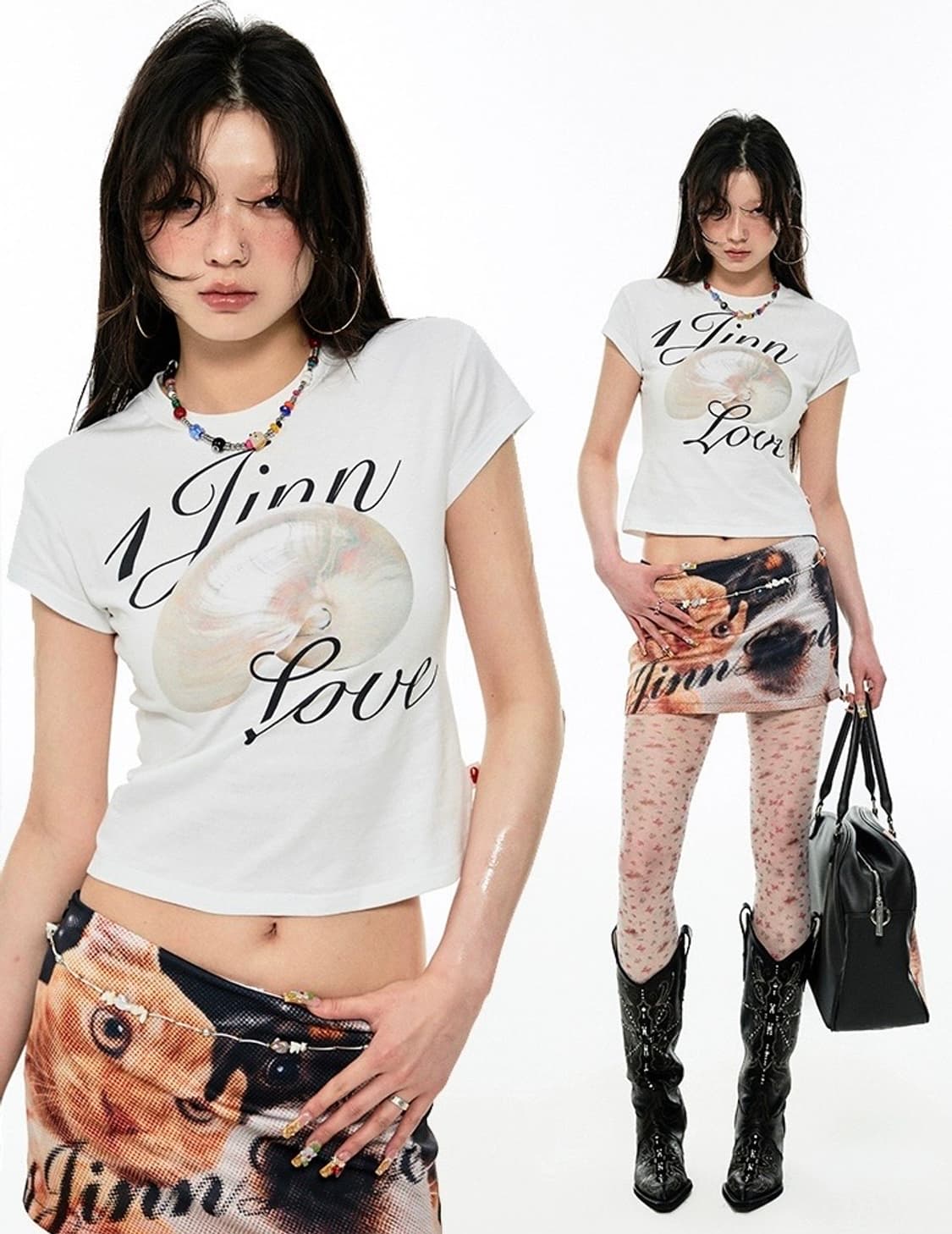 소라껍질 프린팅 크롭티셔츠 상품이미지1