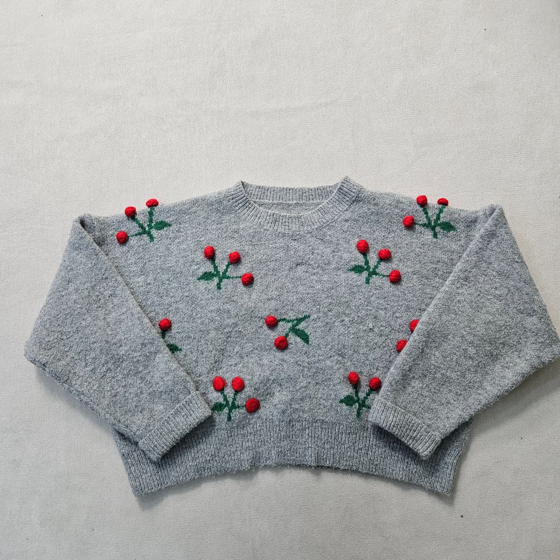 실측확인 빈티지 여성 체리자수 크롭 니트 0323Y 상품이미지1