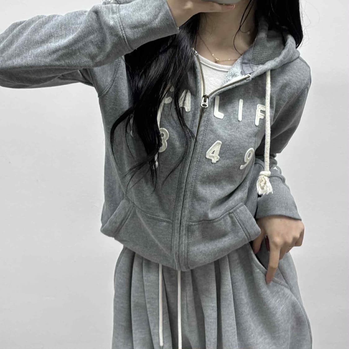 후아유 y2k 그레이 스웻 후드집업 희귀져지(M) 상품이미지1