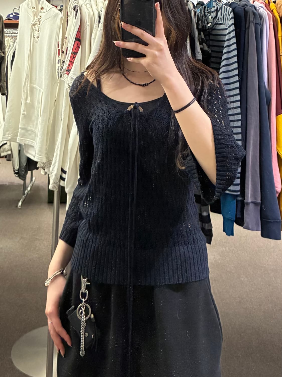 M)Japanese vintage 여성 우드링 디테일 펀칭 니트 상품이미지1
