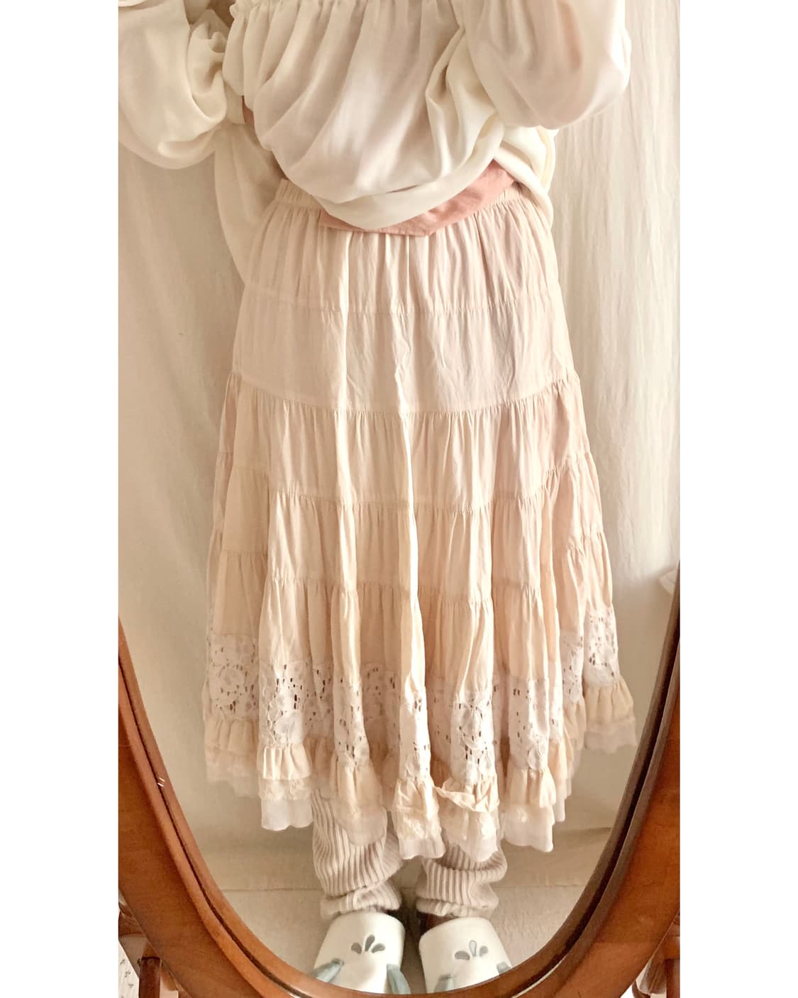 복숭아핑크 레이스 롱스커트 상품이미지3