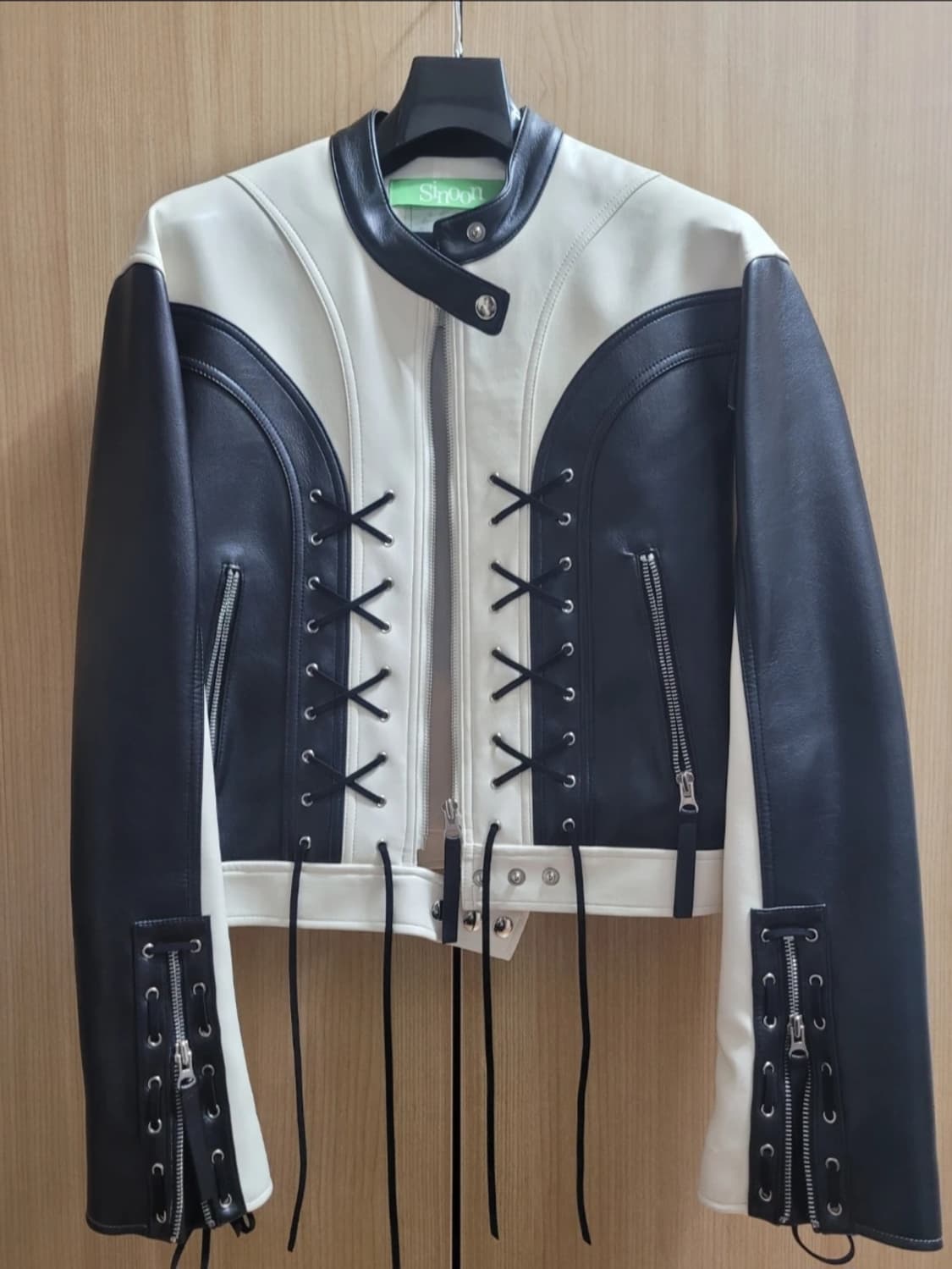 시눈 레더 배색 라이더 자켓 상품이미지1