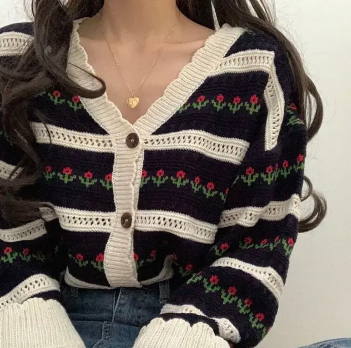 꽃 가디건 봄 청순 가디건 니트 옷 상품이미지1